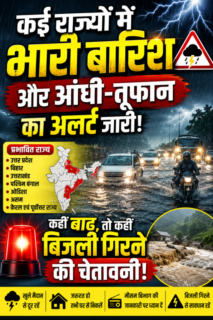 कई राज्यों में भारी बारिश और आंधी-तूफान का अलर्ट, सतर्क रहने की जरूरत देश के कई राज्यों में मानसून ने जोर पकड़ लिया